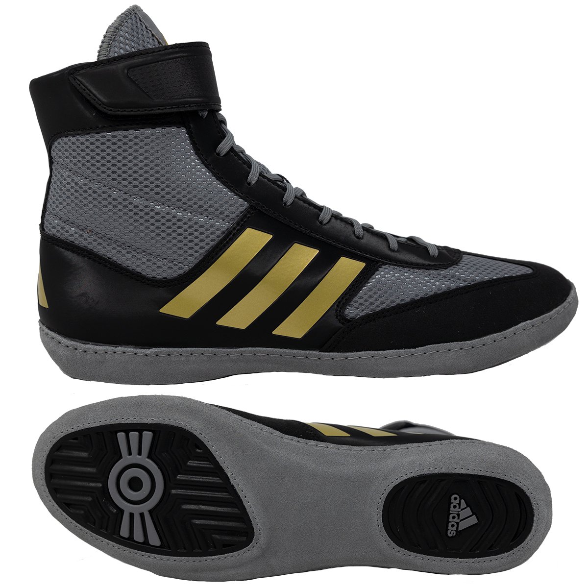 NEW-Adidas Combat Speed 5 Wrestling Shoe, color: Grey/Black/Gold